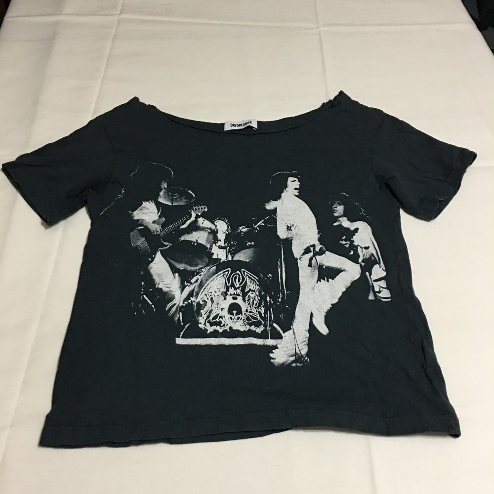 Daydreamer Queen Off Shoulder T-Shirt Womens XS Black Distressed Raw Neck